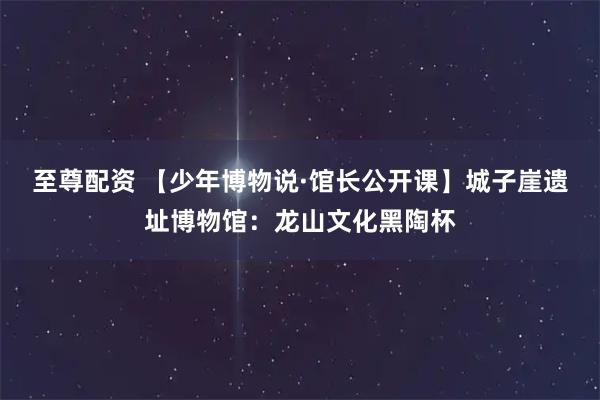 至尊配资 【少年博物说·馆长公开课】城子崖遗址博物馆：龙山文化黑陶杯